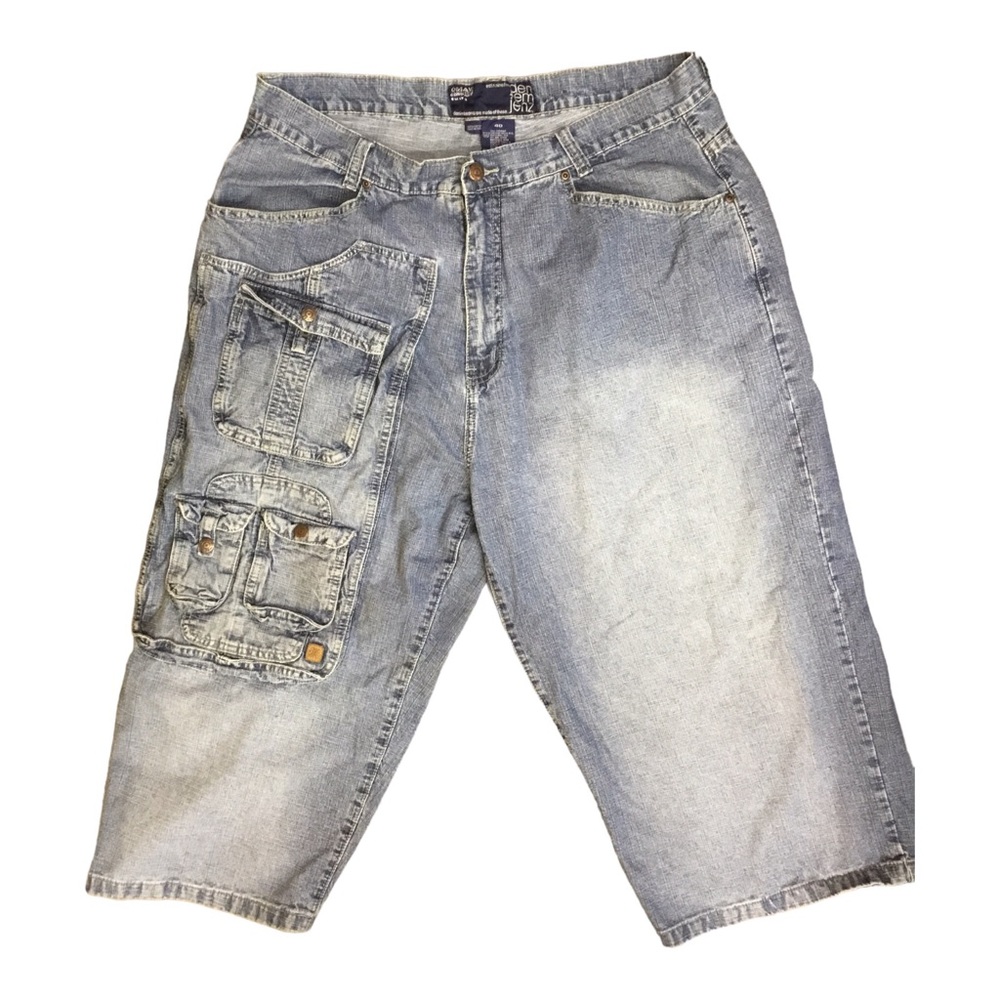 Den Em Jenz Omavi Oversize Blue Distressed Denim Shorts Men's Size 40 Vintage